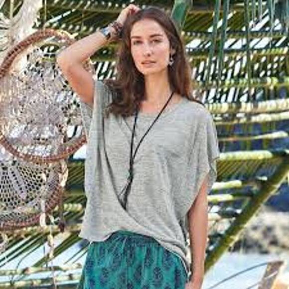 Sundance Rowan Flutter Side Blouse Linen Sz S pocket heathered gray beach boho - Picture 2 of 9